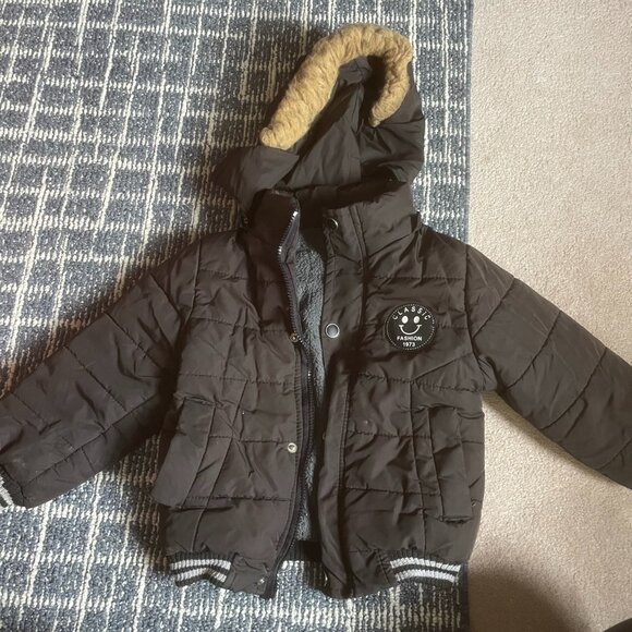 Boys Brown Puffer Jacket with Detachable Faux Fur Hood – Size XL - Picture 1 of 3